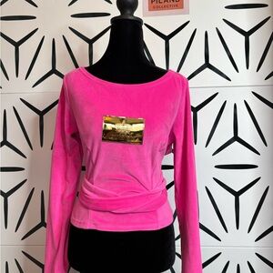 O’LB Pink Velour Wrap Top with Gold Patch – One Size (Made in Poland)